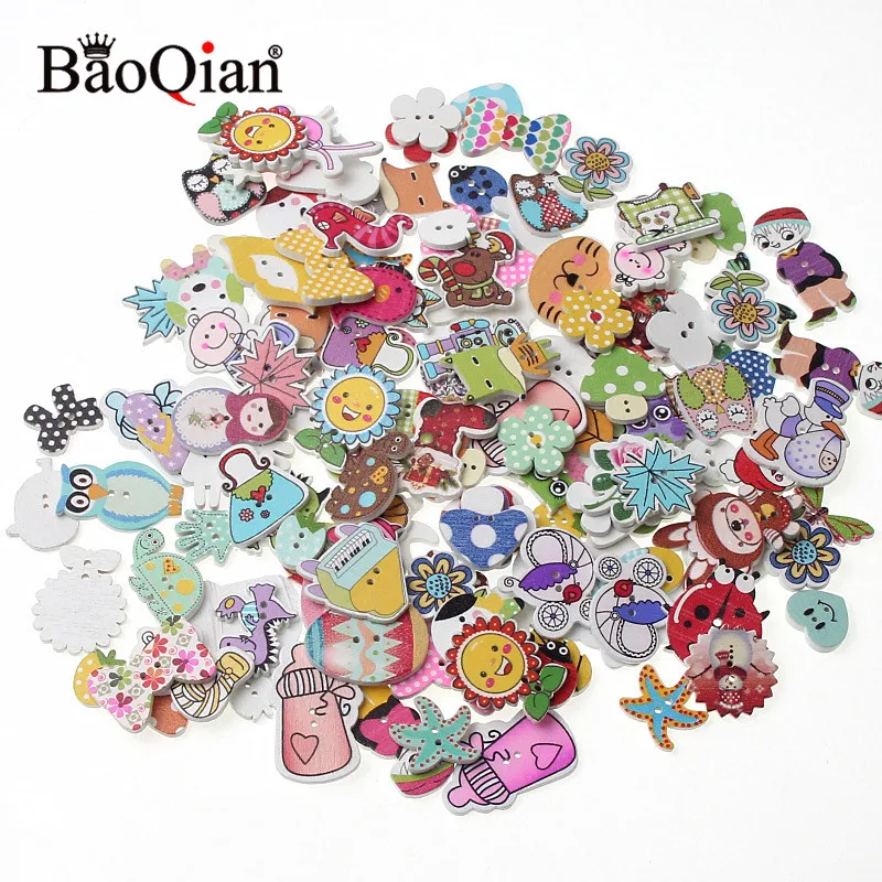 

50Pcs Mixed Style 2 Holes Wood Buttons For Clothes Sewing Craft Scrapbooking Handicraft Buttons DIY Apparel Accessories
