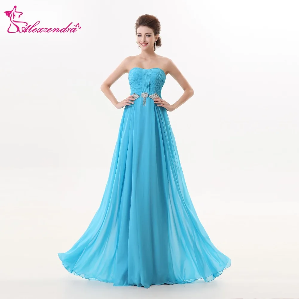 

Alexzendra Blue A Line Chiffon Long Prom Dresses Custom Made Beaded Sweetheart Prom Gowns Party Dress