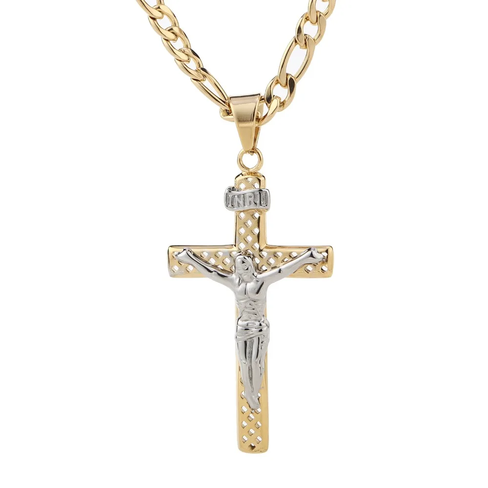 Catholic Jesus Christ on Cross Crucifix Stainless Steel Pendant Necklace 24&quot Curb Chain for Men Women | Украшения и