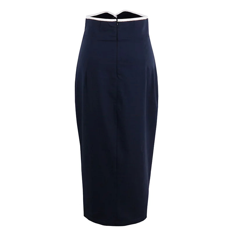 

Vogue Nice New Fashion Women Nice Sailor Skirt Summer Pencial Dark Blue Patchwork Mid Calf Party Skirts Bodycon Sun Skirts
