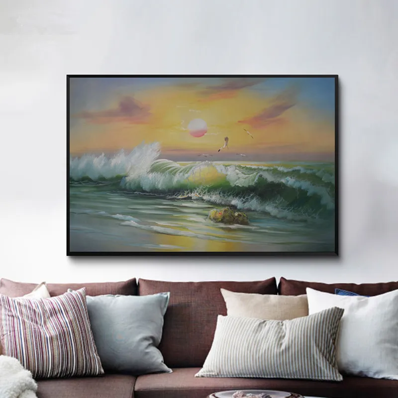 

Original Hand Painted oil Painting On Canvas Seascape painting Blue sea wave Wall Art Picture Home Decoration For Living Room