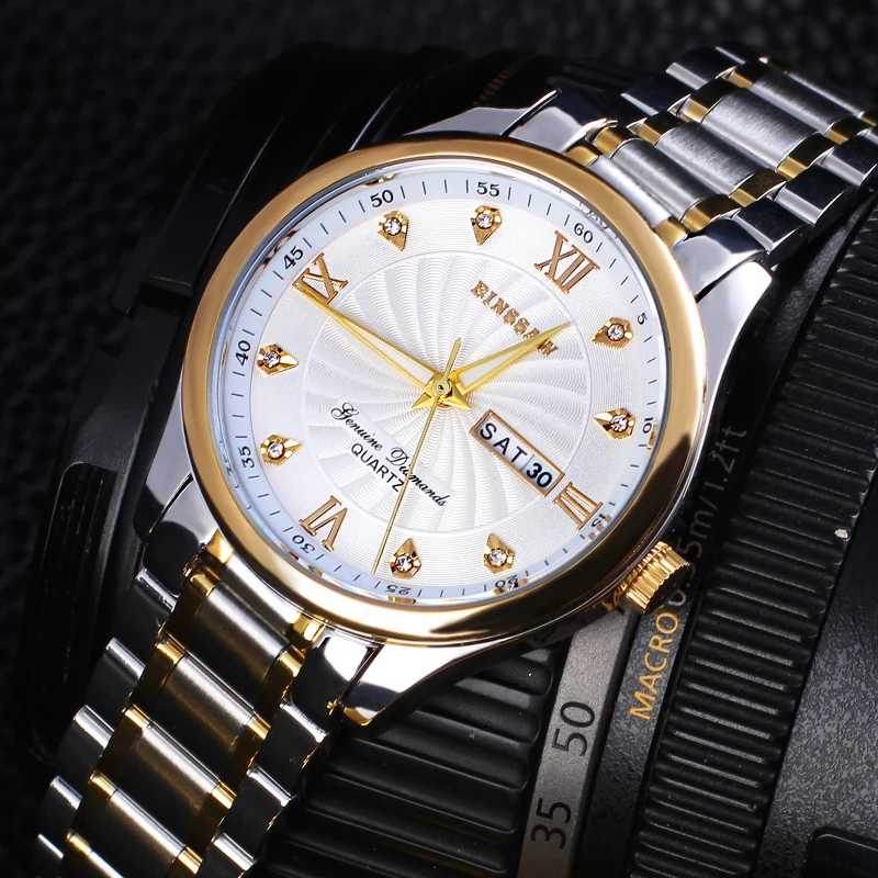 Часы BINSSAW мужские кварцевые механические водонепроницаемые из нержавеющей стали
