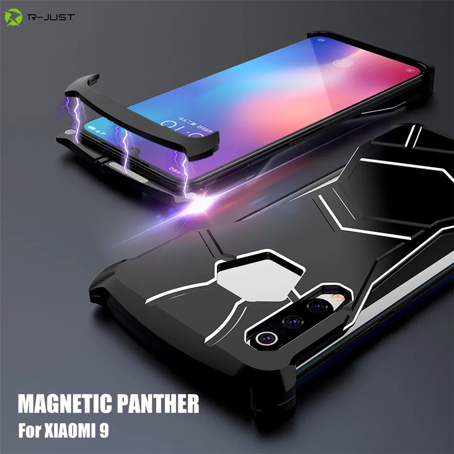 R-JUST Магнитный пантера чехол для Xiaomi Mi9 Mi 9 Роскошный Алюминиевый металлический