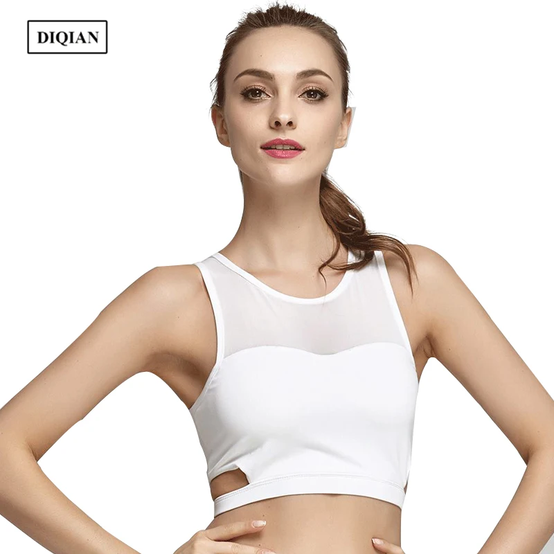 DIQINA New Arrival Antihunting Sports Bras Women Mesh Femme Running Splicing Yoga Fitness Famale Tank Top Plus Size XL | Спорт и