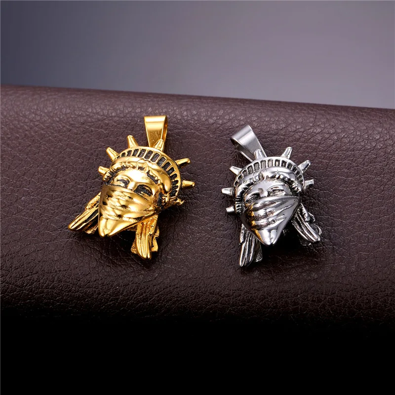 Золотое ожерелье в стиле K-POP с подвеской американском Rebel Vector Статуя Свободы из