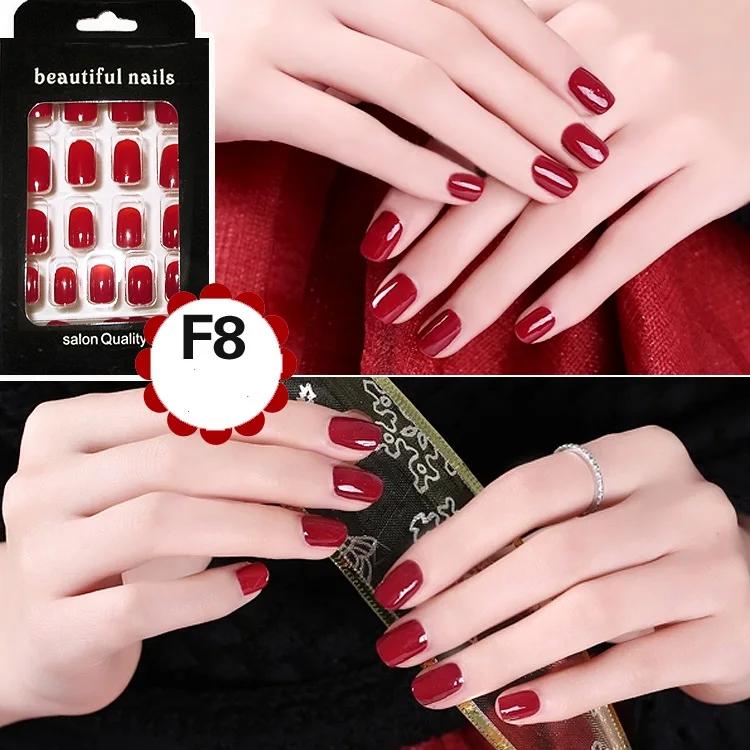 Длинные Модные накладные ногти полностью разных цветов для вечеринок с клеем