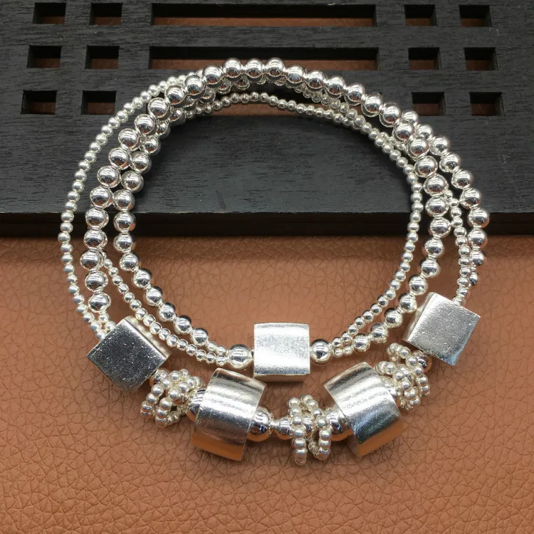 Женский браслет из бусин ручной работы тайского серебра 925 пробы с квадратными