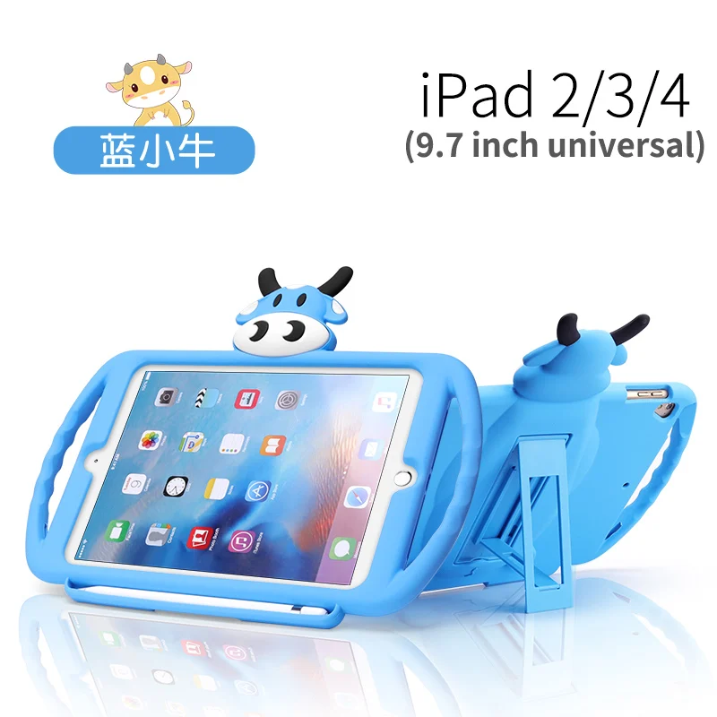 Мягкий силиконовый чехол для apple ipad 9," дюймов мультфильм силиконовый чехол ipad 2/3/4 air pro чехол анти-столкновения плоский корпус - Цвет: blue