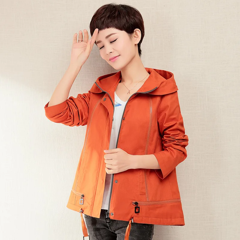 2016 New Style Women's thin coat hooded cotton jacket short design fashion outerwear mother's showing young jackets 5XL khaki |