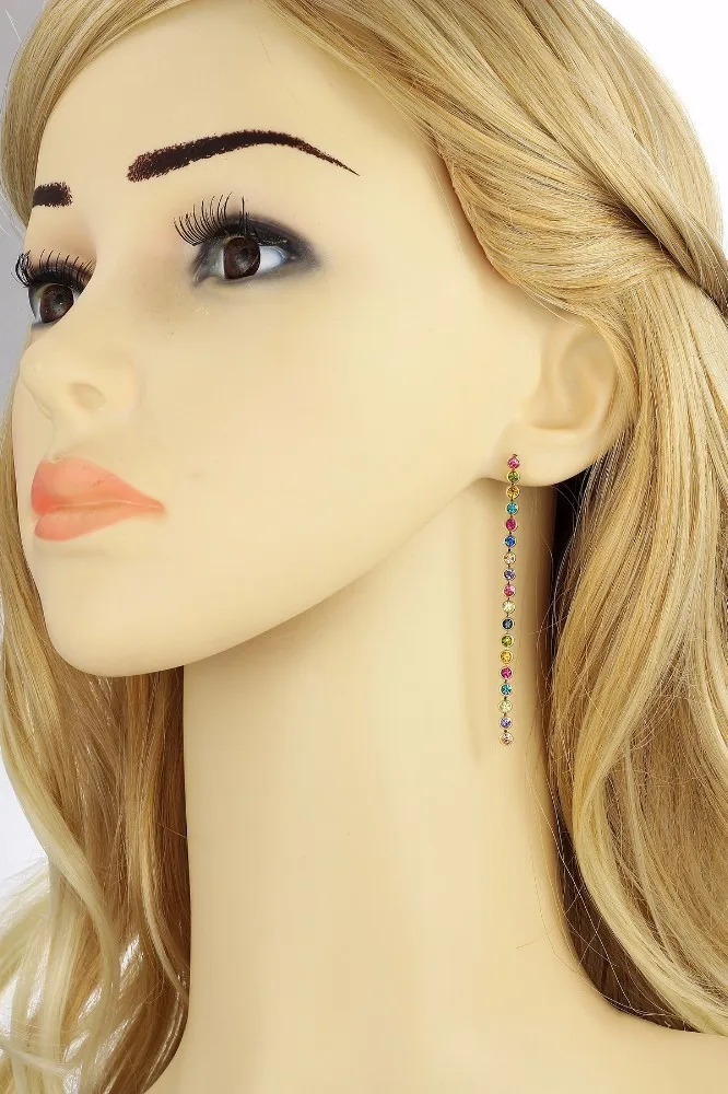 Женские длинные серьги подвески с круглыми звеньями цвета желтого золота|long drop