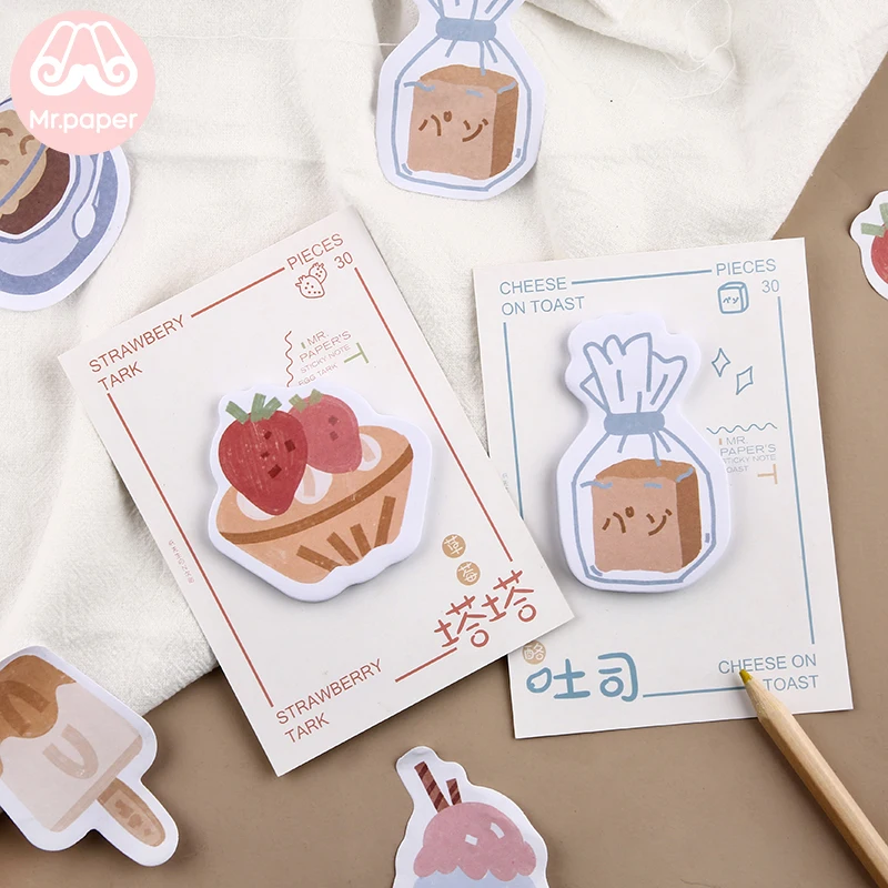 Mr paper, 30 шт./лот, 8 видов конструкций, Kawaii, мороженое, закуска, блокнот для заметок, блокнот, дневник, креативный, самоклеющийся блокнот, блокнот для заметок