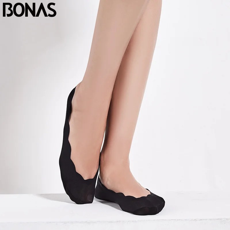 black BONAS/4 пары; женские короткие носки; модные тонкие хлопковые милые женские Летние низкие нескользящие носки-лодочки с невидимой подкладкой - Цвет: black
