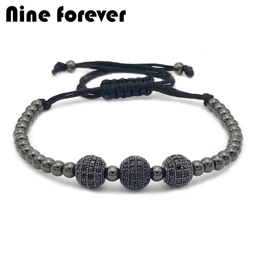 Женский и мужской браслет Nine forever черное плетение макраме с шариками|bead bracelet|bracelet