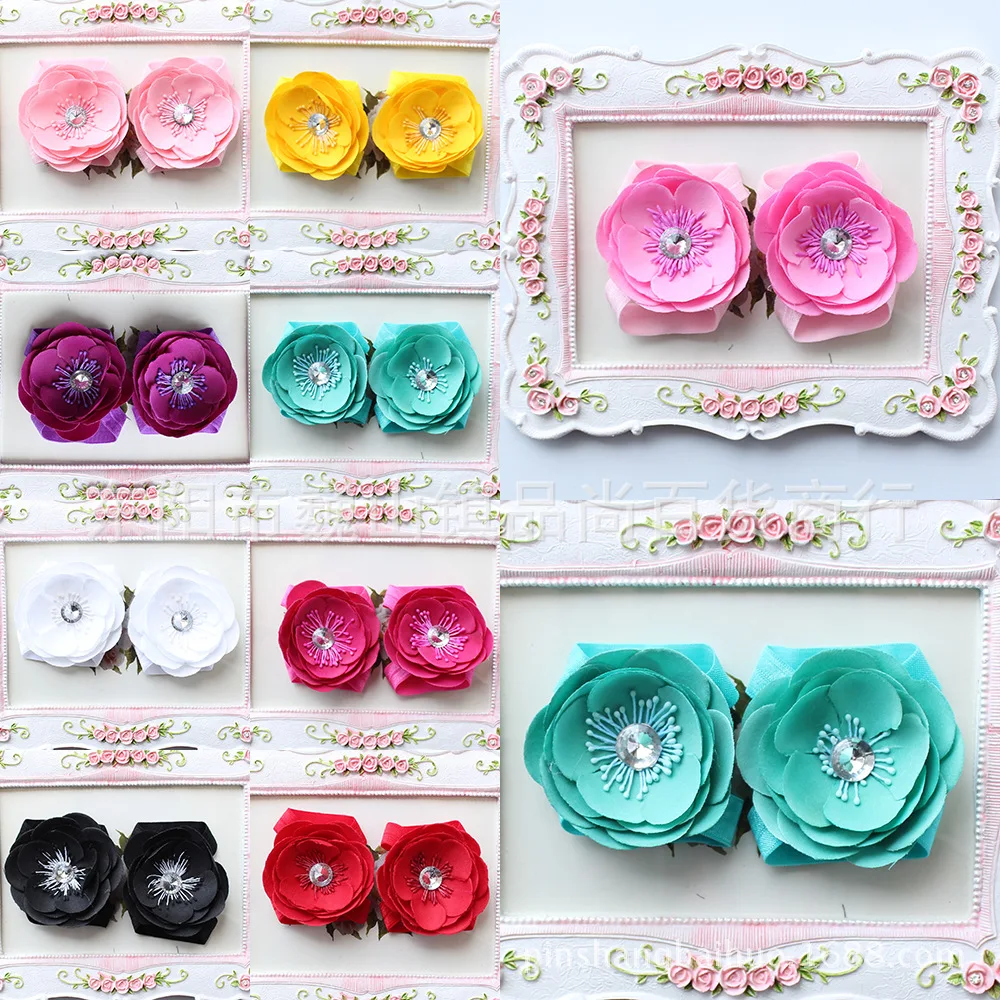 Hooyi-Zapatos con diamantes para beb&eacute; y ni&ntilde;a, calzado Floral para reci&eacute;n nacido, accesorios florales para mano, calcetines de gasa para ni&ntilde;o, zapatilla F2-2