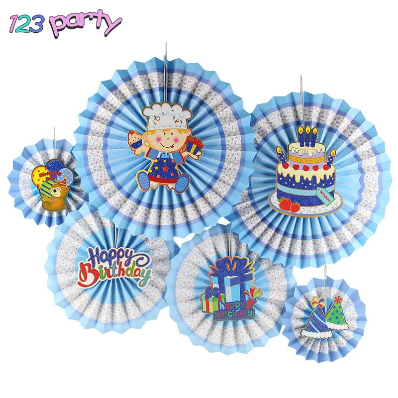 Бумажный веер сделай сам с розовыми и синими цветами украшение на день рождения