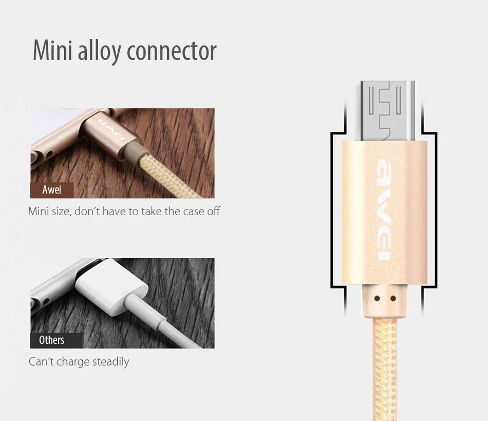 Оригинальные новые AWEI CL 10 Micro USB кабель 3A Mini nylon плетеный передачи синхронизации