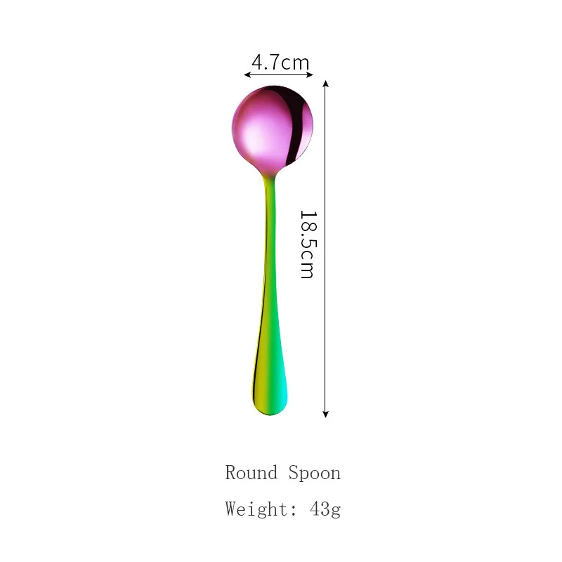 NO.22 Round Spoon Набор радужных столовых приборов из нержавеющей стали столовая посуда набор серебряных приборов столовый нож и вилка Прямая поставка - Цвет: NO.22 Round Spoon