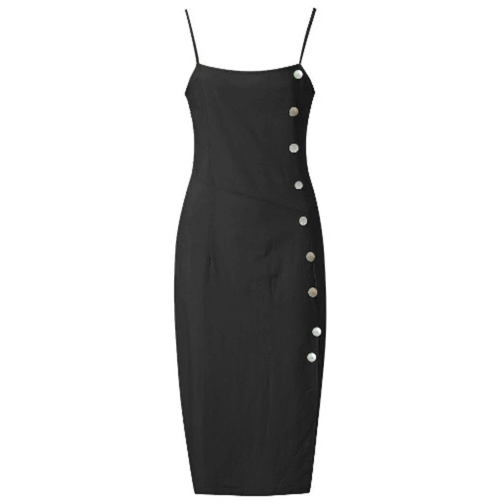 Yuvie Sexy Spaghetti Straps Womens Midi Black Dress Sheath Bodycon Slit Vestidos Summer Beach Button Down Plus Size White | Женская