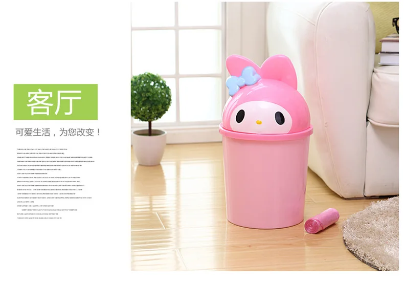 Cute Cat Table Bedroom Mini Trash Bin for Car Storage Bins Waste Basket with Lid Bathroom Trash Can Living Room Recycle Bin Pink