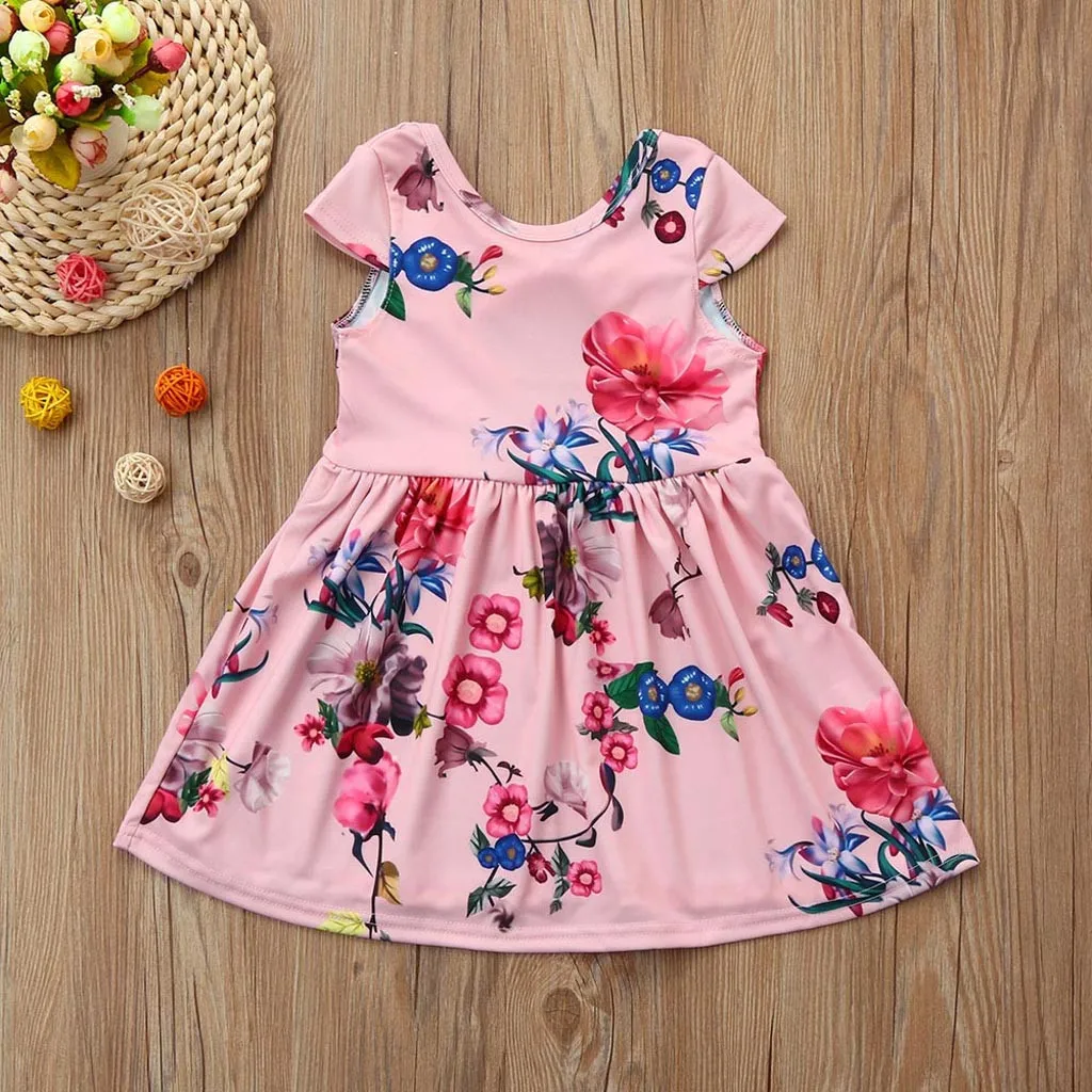 Perimedes Baby Girls Summer Dress Clothes Toddler Kids Floral Print Bowknot Princess Party Pageant Outfit | Детская одежда и обувь