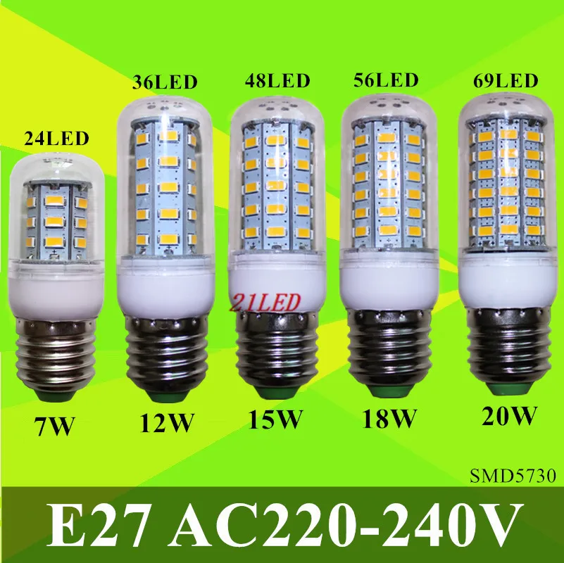 10PCSBombillas LED Bulb E27 SMD 5730 lamparas LED Light  7W 9W 12W 15W 20W 25W Lampada  LED Lamp E27 220V Ampoule Candle Luz