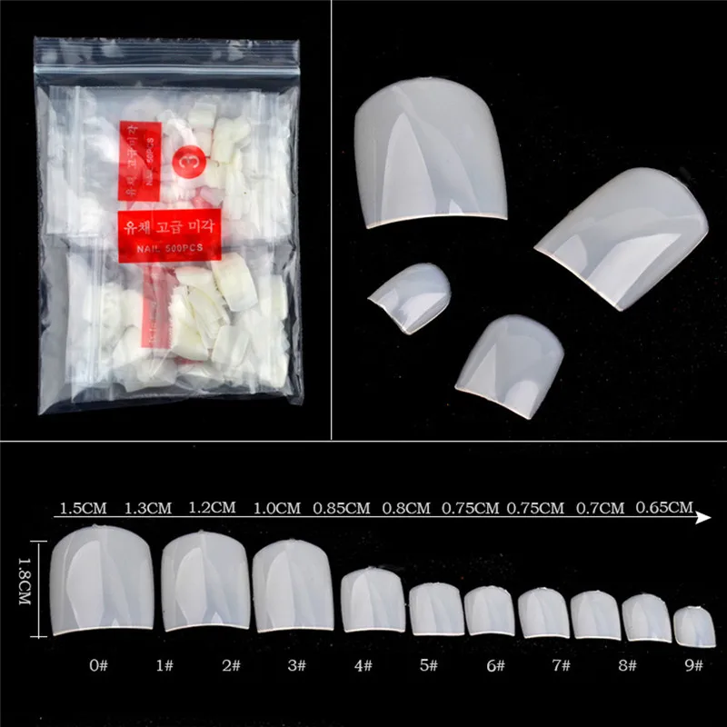 500 Pcs/set Fake Artificial Nails Sticker Natural Acrylic False Toe Tips Transparent Feet Toenail Nail Art | Красота и здоровье