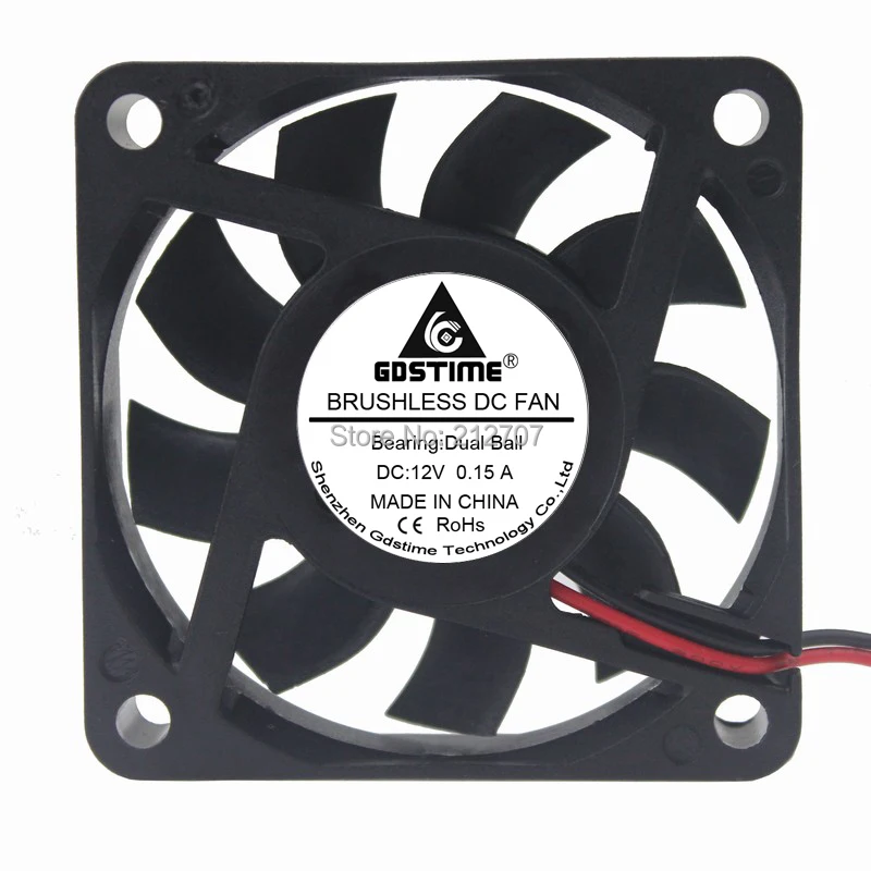 Gdstime 6015 PC черный пластиковый охладитель DC охлаждающий вентилятор 60 мм 60x60x15 мм 6 см 12 В 2Pin шариковый подшипник