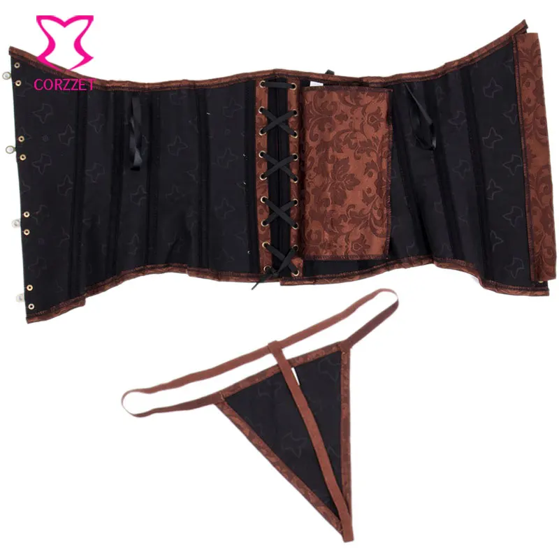 Винтажный коричневый/бежевый корсет под грудью со стальными косточками корсеты