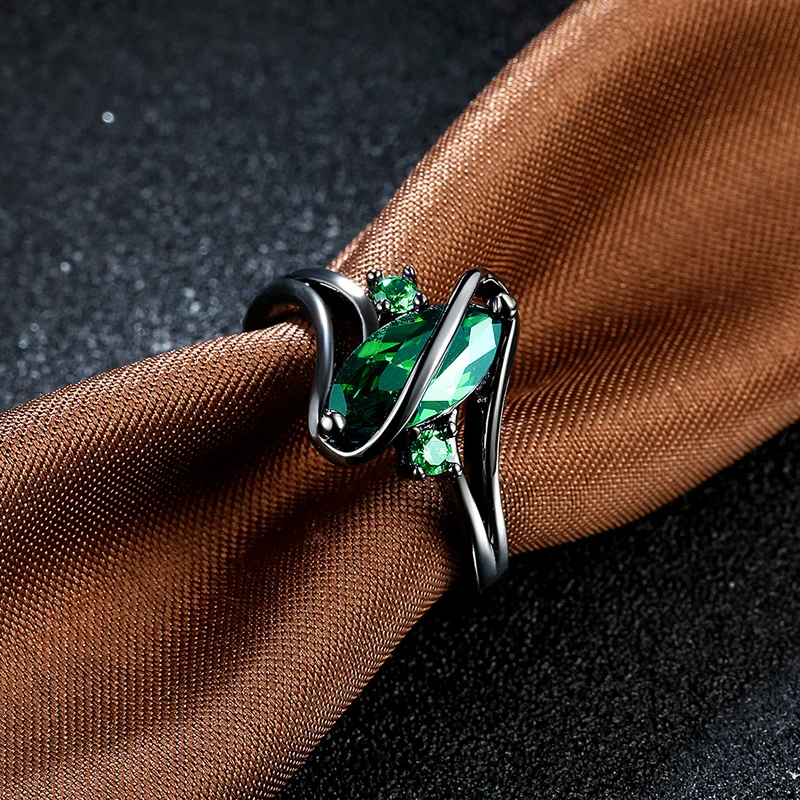 Женское кольцо с зеленым кубическим цирконием черным пистолетом размер 6 7 8 R2017 2021