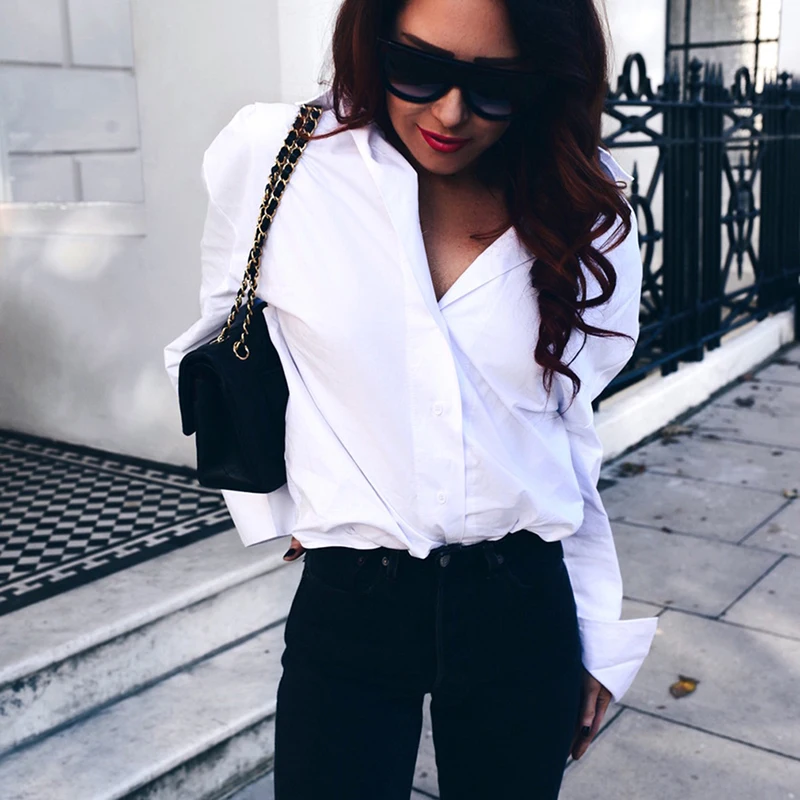 1 шт. модная Женская Базовая рубашка Однотонная с v образным вырезом и длинным