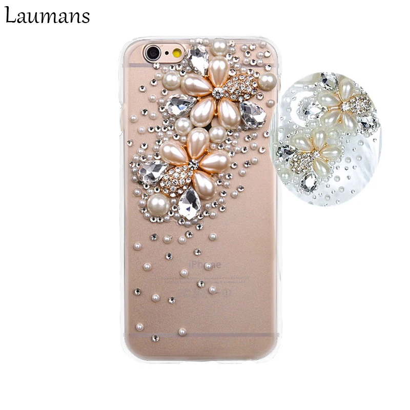 Модный Топ качество телефон случаях для Apple iPhone 6 6S XS Жемчужный Цветок 3D Bling