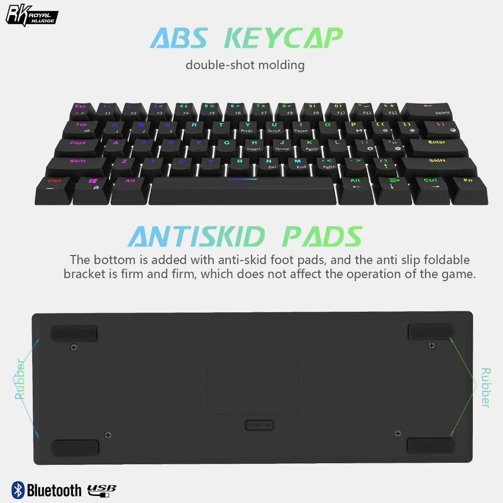 RGB Cherry mx коричневый синий красный 61 Ключи RK61 Bluetooth Беспроводная механическая клавиатура с подсветкой покерная раскладка игровая клавиатура