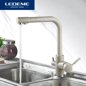 ledeme kitchen faucet dual spout drinking water filter dot brass purifier faucet vessel sink mixer tap torneira l4055 3 free global shipping