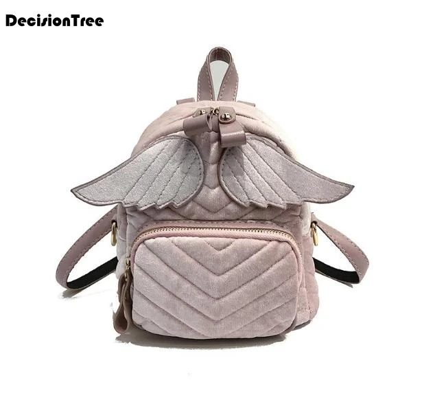

New Casual Fashion Women Velvet Backpack Brand Design Mini School Bag For Teenager Girls Female Backpack With Cute Wings L137