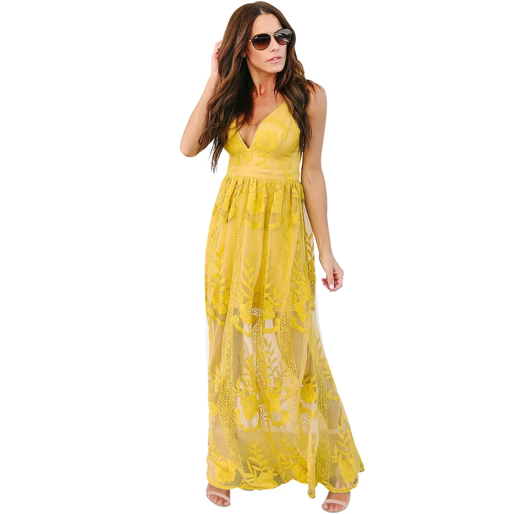 Глубокий V Слинг платье с открытой спиной кружева короткой подкладкой