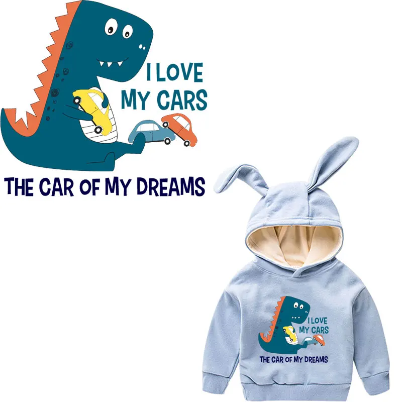 

cartoon dinosaur car patches iron on transfer for kid children clothes thermo sticker diy patch transfert thermocollants t-shirt