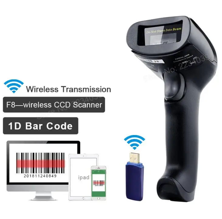 F8 Wireless 1D CCD Беспроводной лазерный сканер штрих-кода, беспроводной считыватель штрих-кода для POS и инвентарного NT-2028 - Цвет: F8 Wireless 1D CCD