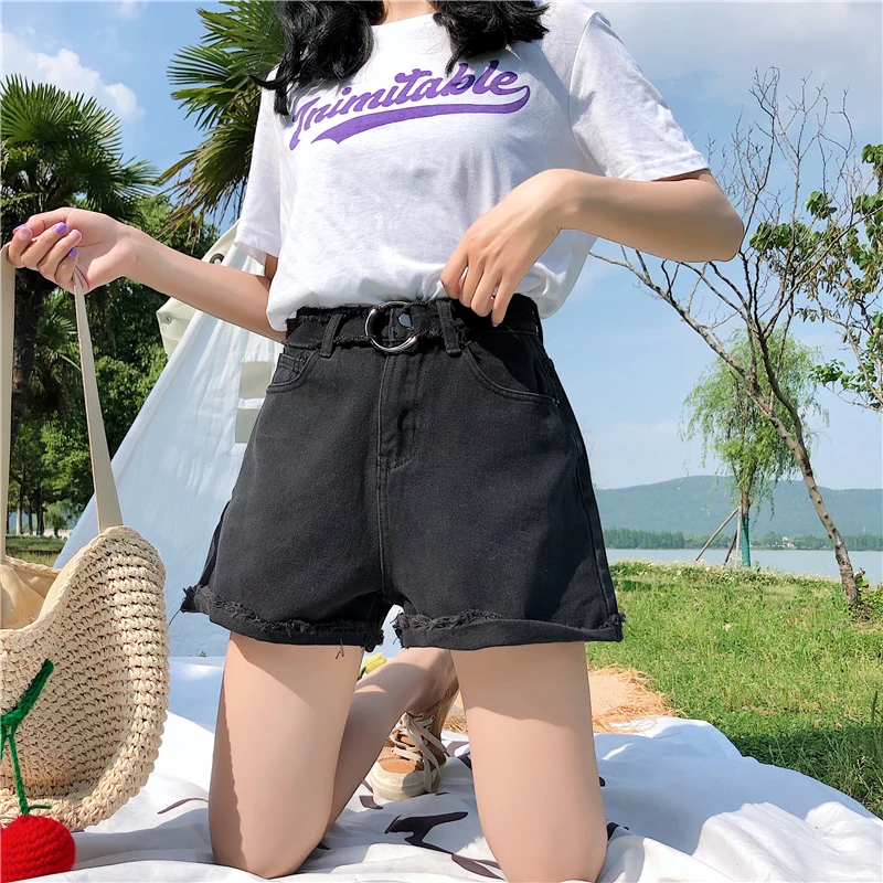 Женские джинсовые шорты бойфренда повседневные однотонные с высокой талией и