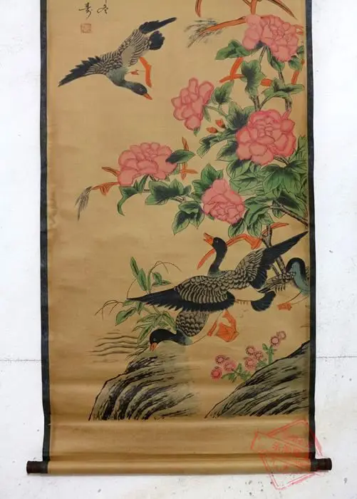 Редкая старая китайская живопись QingDyansty дикая гусь изысканный дизайн ручная