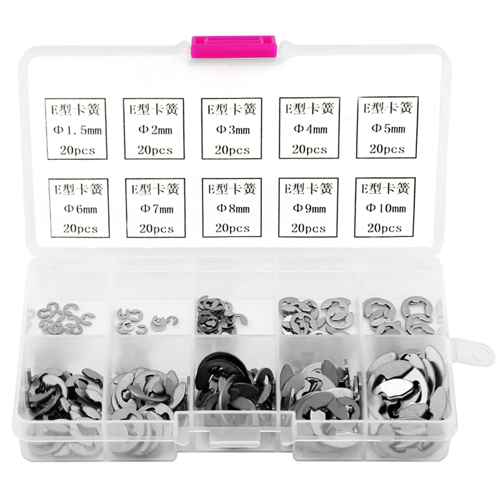 

200pcs Stainless Steel E-Clip E-ring Retaining Ring Assortment M1.5-M10
