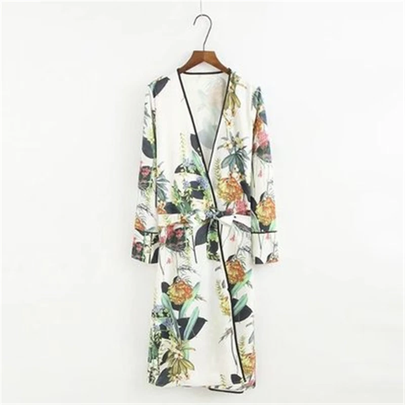 

Spring Autumn Female Trench Print Coats Women Long Coat Windbreaker Cardigan Casual Outerwear Floral large Size Overcoat J864