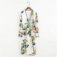 spring autumn female trench print coats women long coat windbreaker cardigan casual outerwear floral large size overcoat j864