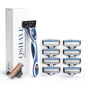Бритва для мужчин QShave Blue, 1 ручка и 10 картриджей (1 лезвие X3, 9 лезвий X5)