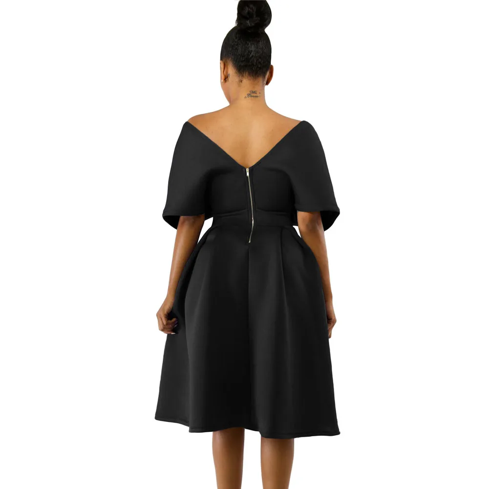 Женское винтажное платье трапеция однотонное летнее до середины икры с коротким