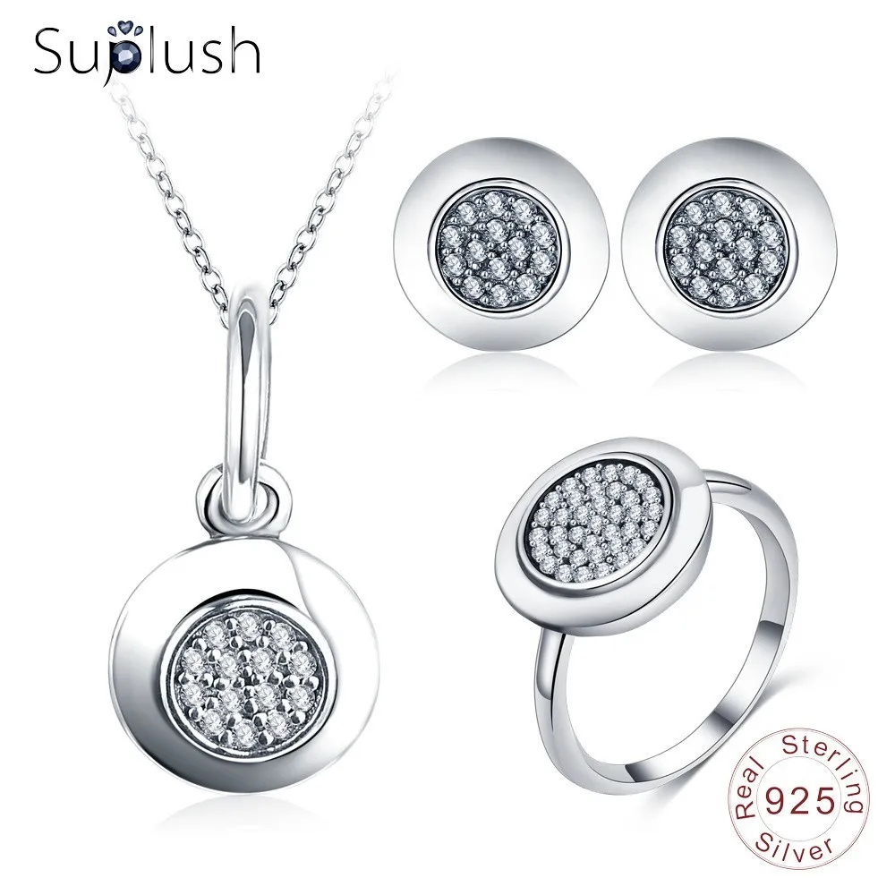 Suplush 925 пробы серебро модный бренд свадебный комплект ювелирных изделий для Для