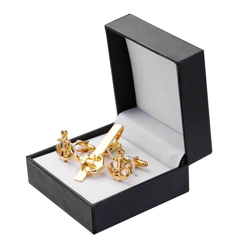 

Набор высококачественных золотых якорей, зажим для галстука, подарочный набор запонки, мужские свадебные украшения, галстук, рубашка, запонки, коробка для зажимов для галстука