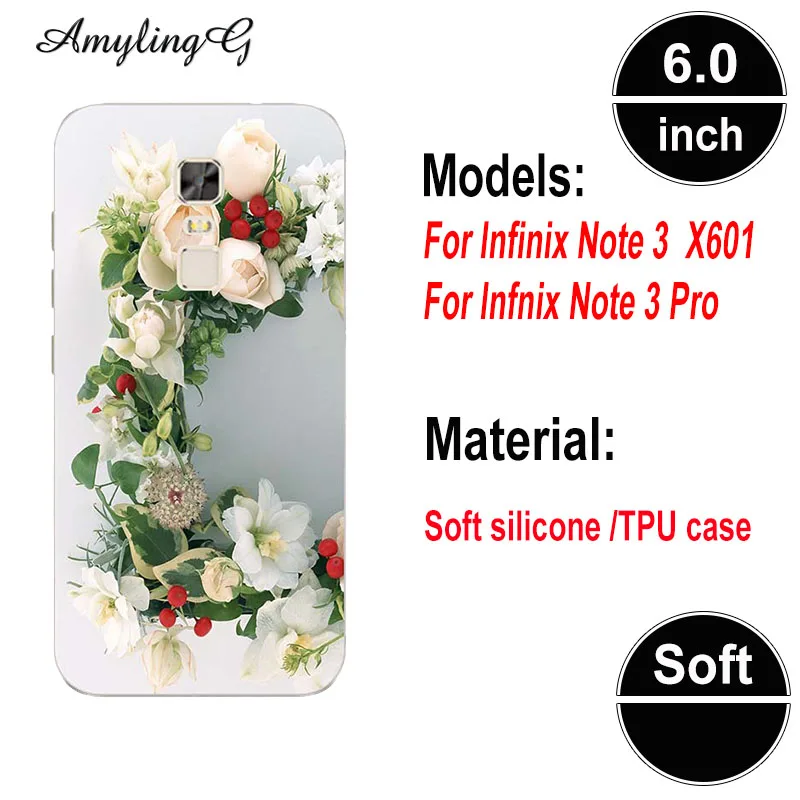 Мягкий чехол из ТПУ для Infinix Note 3 Pro Note3 X601 6 0 дюйма с рисунком в виде роз и волков