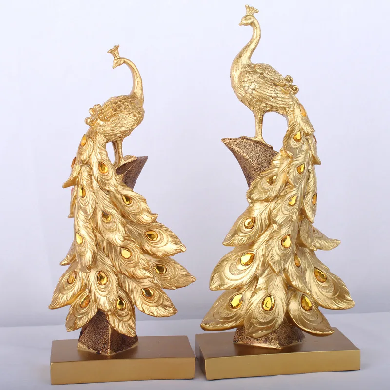 

Household Resin Peacock Ornaments Golden Peacock Miniature Figurines Resin Desktop Crafts Home Decor Accessories Business Gifts