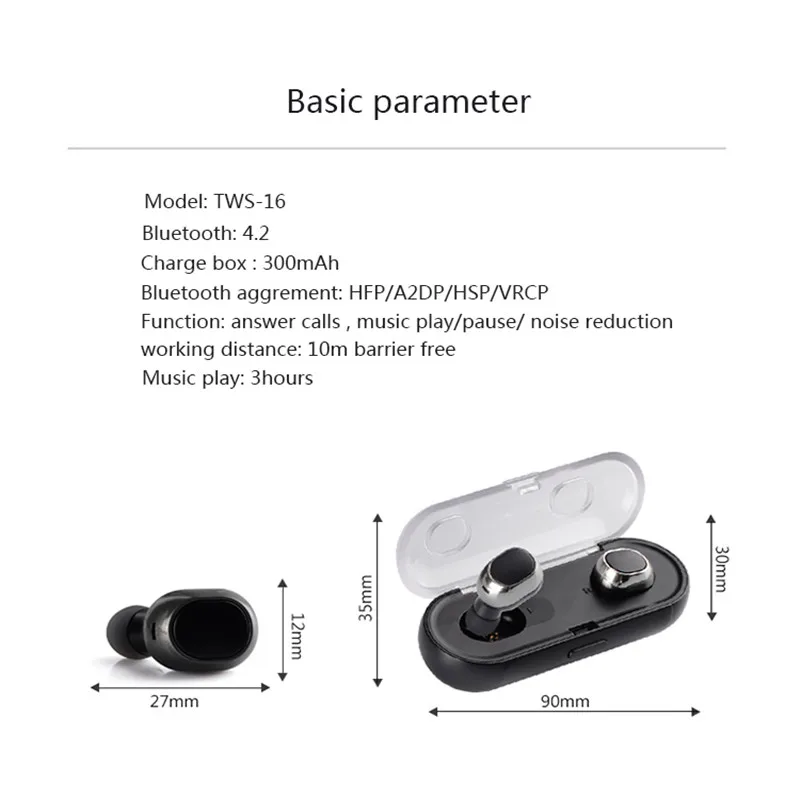 TWS 16 беспроводные bluetooth наушники гарнитура с зарядным боксом микрофоном 3D стерео