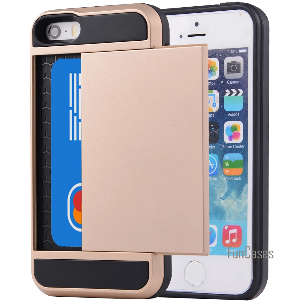 Для Apple iPhone 7 6 S Plus 5 5S SE 4 4s чехол Гибридный Жесткий ПК + ТПУ 2 в 1 карта слайдер с